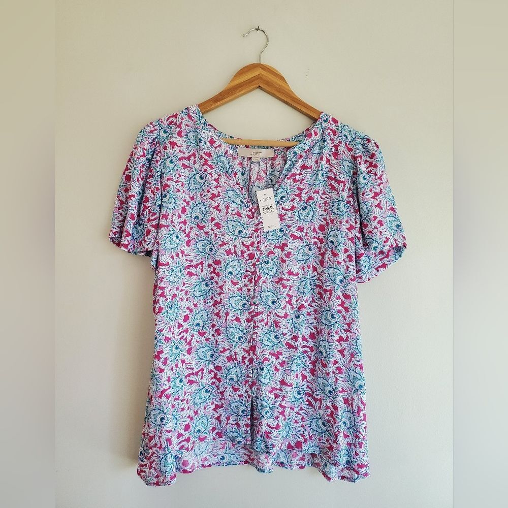 NWT LOFT bloom sleeve blouse women's size large